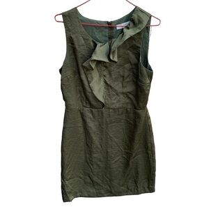 LOFT Olive Green Sleeveless Ruffle Sheath Dress